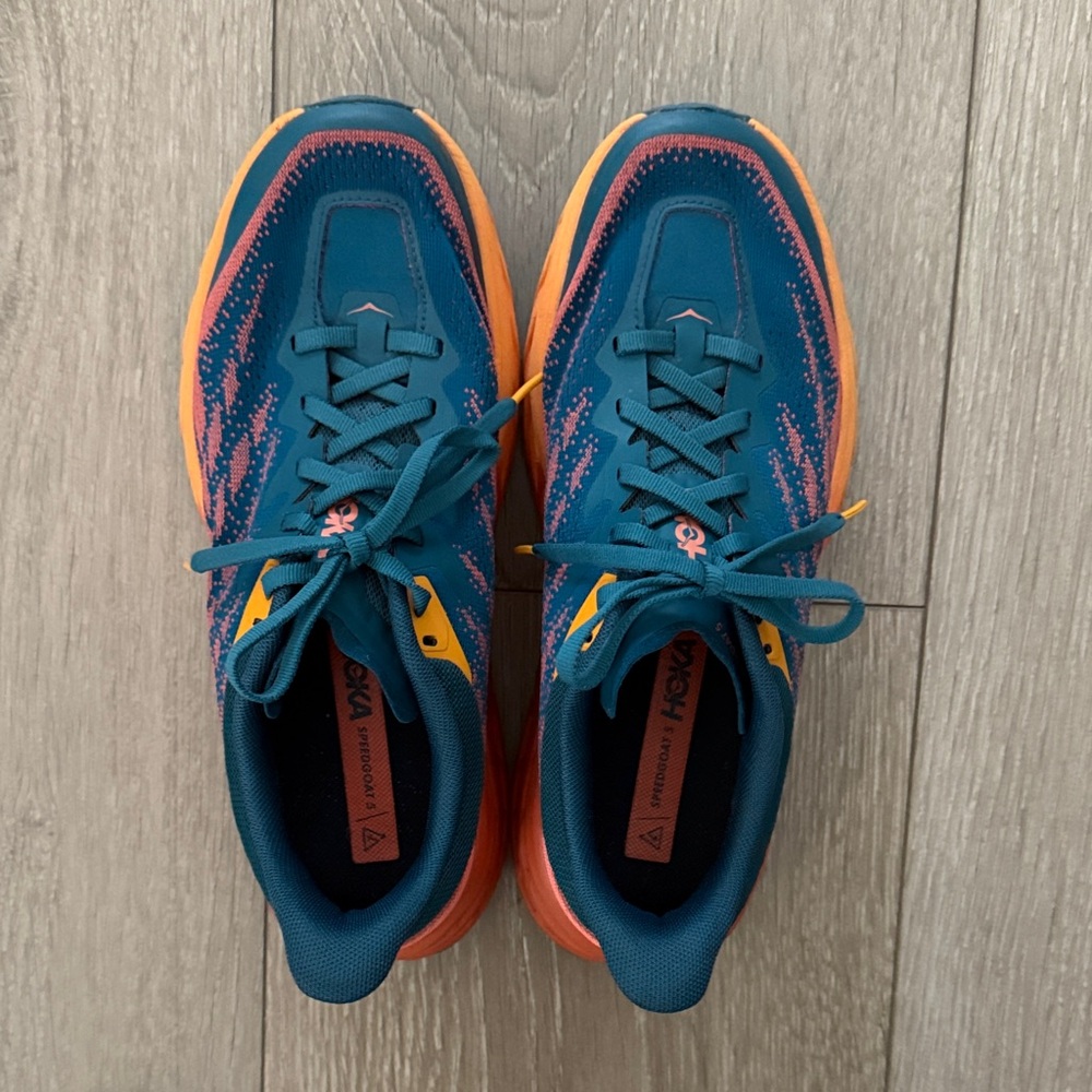 Hoka Speedgoat Trail Run Sneakers - Teal and Orange